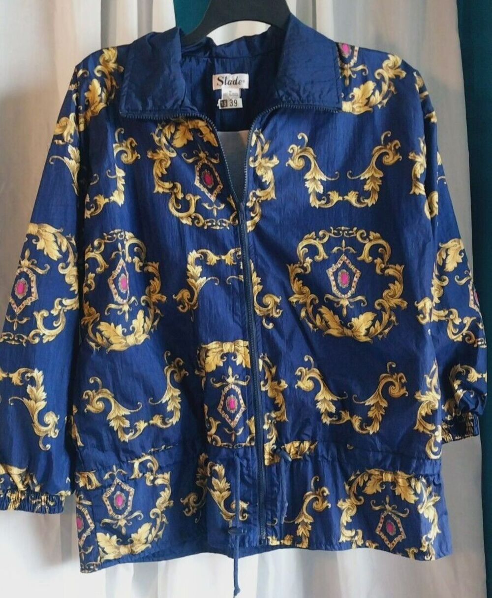 Vintage Slade Jacket Womens Zip+ Drawstring Waist Windbreaker 80- 90's Blue Med
